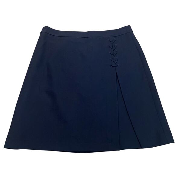 Brooks Brothers Wool Blend Mini Skirt Size 4 A-line Lace Up Classic Preppy Navy - Picture 1 of 8